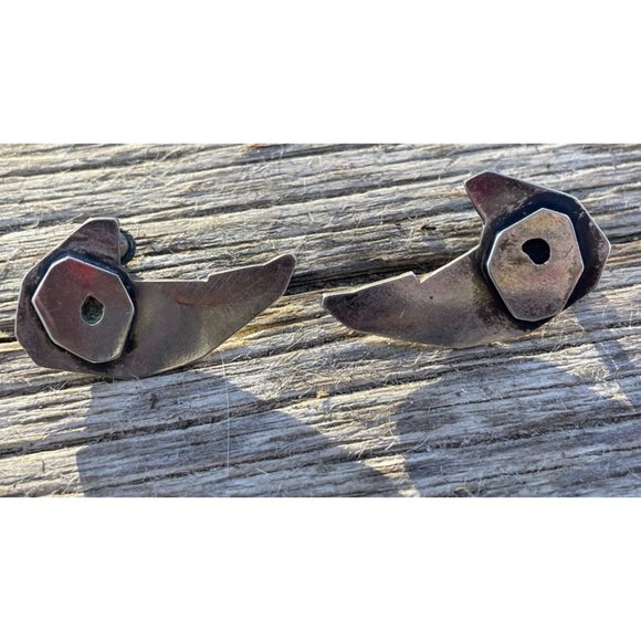 Vintage 1960s Modernist Machinist Style Sterling Silver Screw back earrings - Picture 4 of 12